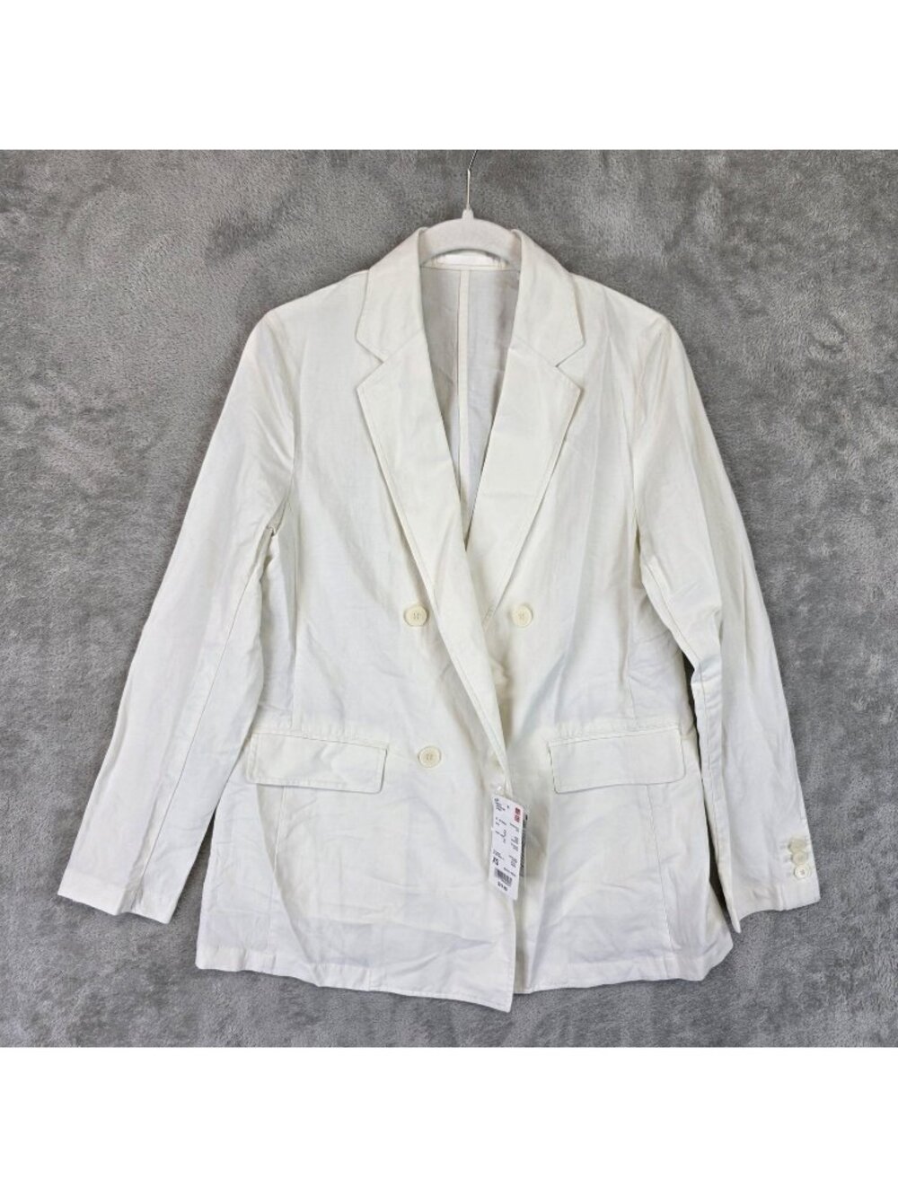 Uniqlo Linen Blend Blazer Jacket Womens XS White Double Breasted Lightweight